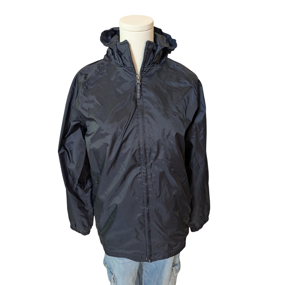 Lands' End Kids Navy Blue Hooded Fleece Lined Rain Jacket Windbreaker Size 14-16